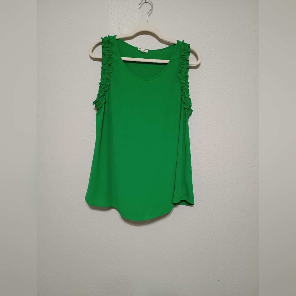JODIFL Vibrant Green Ruffle Tank Top